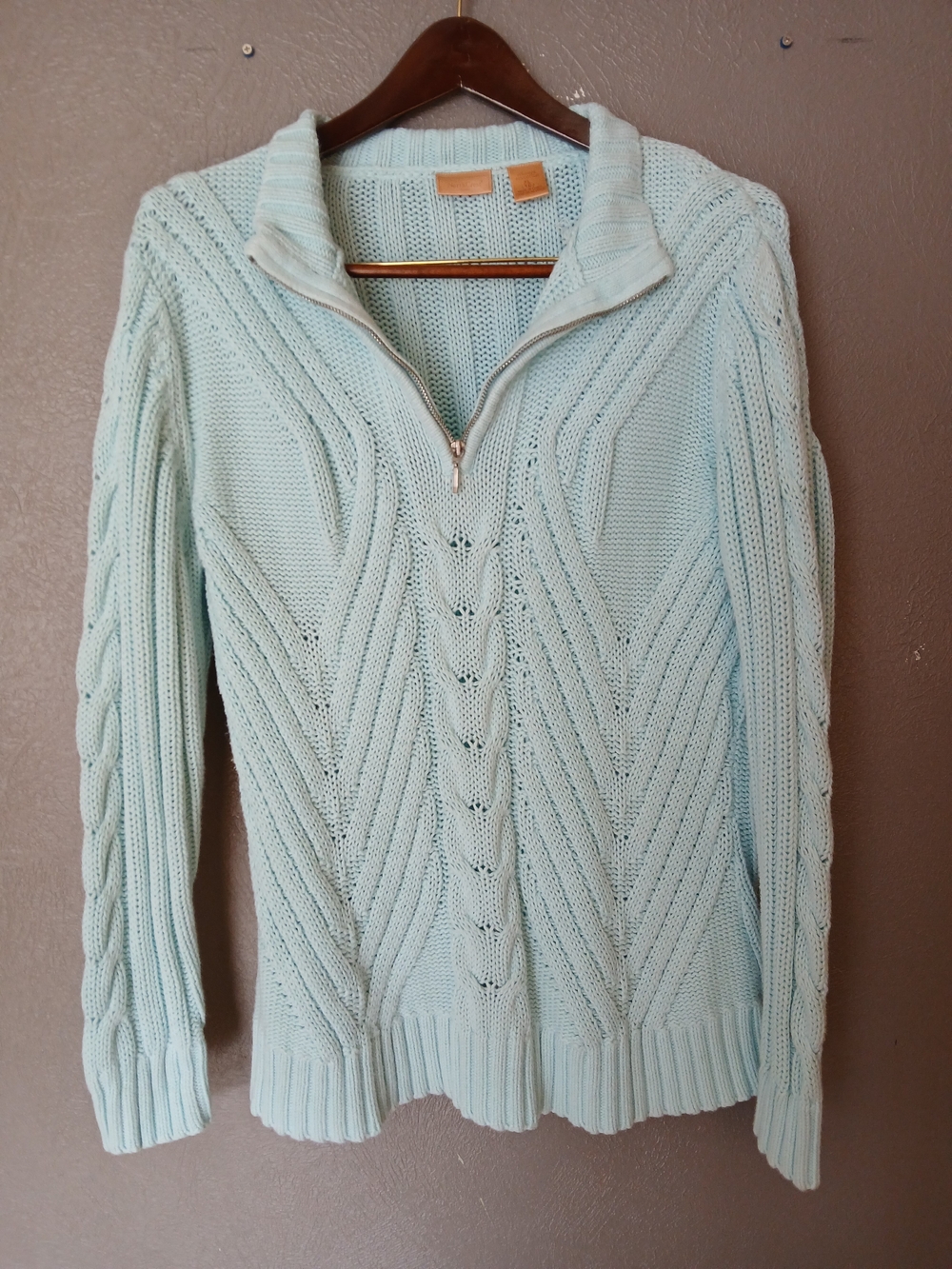 Northcrest Pale Blue Cable Knit Half-Zip Sweater XL